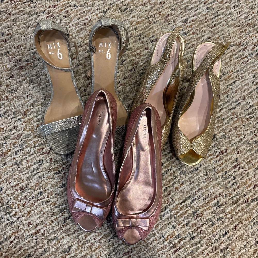 Bundle of Pink, Silver, and Gold Glittery Shoes